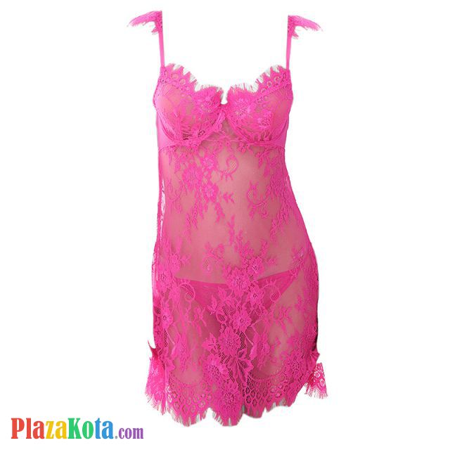 L0392 - Baju Tidur Lingerie Bodycon Sheath Dress Magenta Transparan Bra Kawat - Photo 1