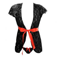 L0394 - Baju Tidur Lingerie Robe Kimono Dress Hitam Transparan Ikat Pinggang