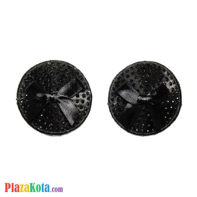 N088 - Nipple Cover Reusable Bulat Hitam Motek Hitam Pita Hitam - Photo 1