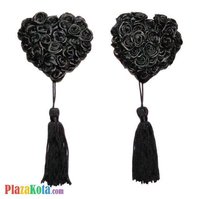 N105 - Nipple Cover Reusable Love Bunga Mawar Hitam Rumbai Hitam - Photo 1