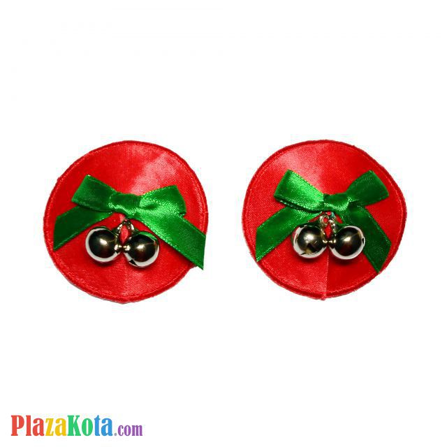 N114 - Nipple Cover Reusable Bulat Merah Pita Hijau Kerincing Perak - Photo 1