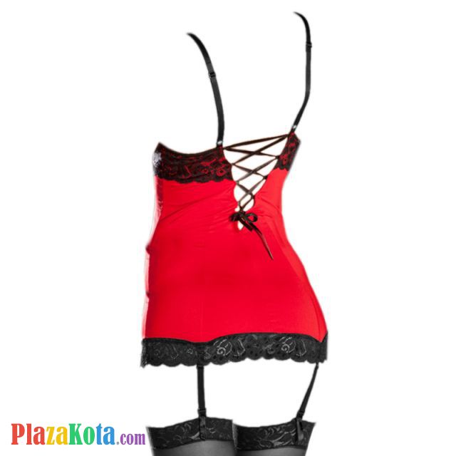 L0396 - Baju Tidur Lingerie Bodycon Sheath Dress Merah Garter Strap Stocking - Photo 2