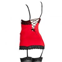 L0396 - Baju Tidur Lingerie Bodycon Sheath Dress Merah Garter Strap Stocking - 2