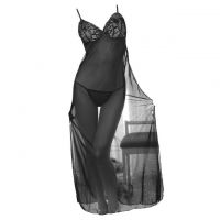 L0406 - Baju Tidur Lingerie Long Gown Gaun Panjang Maxi Dress Hitam Transparan