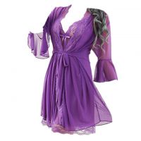 L0411 - Lingerie Robe Ungu Transparan, Lengan Panjang, Baju Dalam