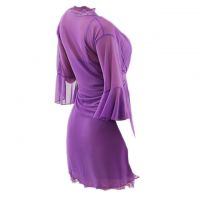 L0411 - Lingerie Robe Ungu Transparan, Lengan Panjang, Baju Dalam - 2