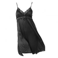 L0416 - Baju Tidur Lingerie Nightgown Sleepwear Midi Dress Hitam
