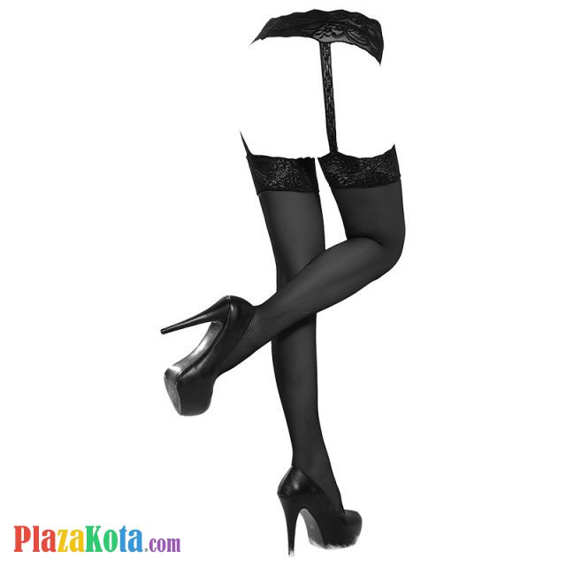 S006 - Stocking Overknee Hitam Transparan Garter Belt Renda - Photo 2