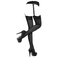 S006 - Stocking Overknee Hitam Transparan Garter Belt Renda - Thumbnail 2