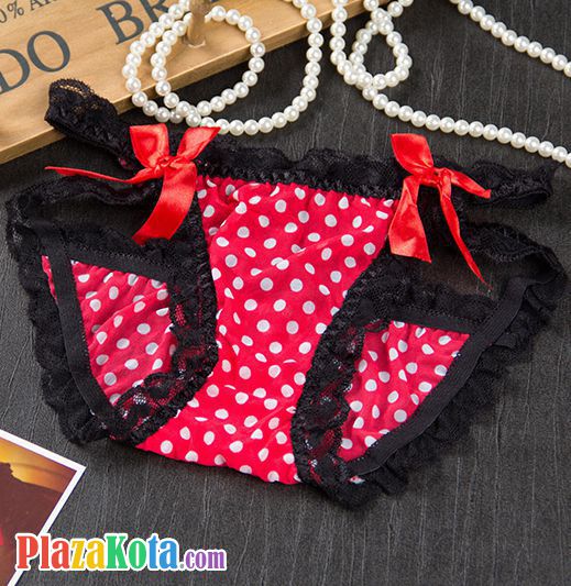P049 - Celana Dalam Wanita Panties Hipster Seksi Merah Renda Hitam - Photo 1